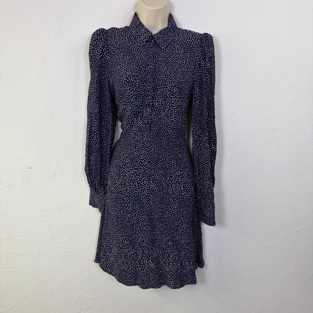 & Other Stories Shirt Dress Women 4 Navy Polka Dot Long Sleeve Mini Paris Atelie